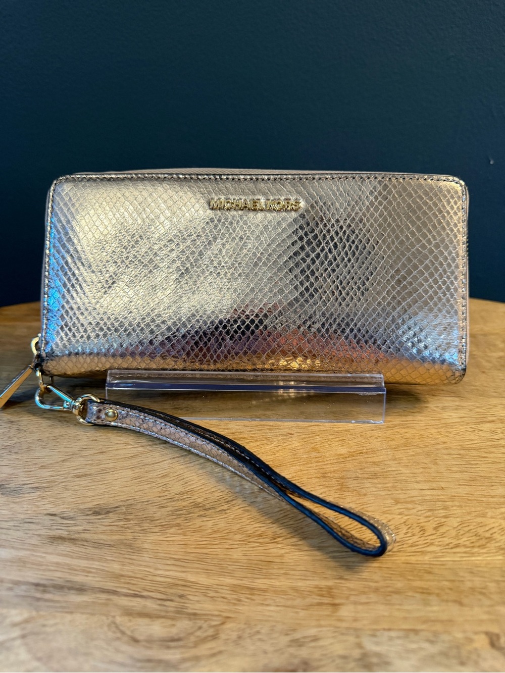 Michael Kors Metallic Silver Wristlet Clutch Wallet